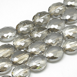 Abalorios de vidrio electroplate hebras, arco iris chapado, facetados, oval, gris claro, 20x16x9mm, agujero: 1.5 mm, alrededor de 35 piezas / 27.7 pulgadas