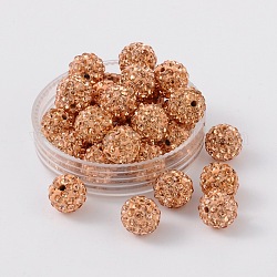 Pave bolas de discoteca, Abalorios de Diamante de imitación de arcilla polímero, Grado A, redondo, melocotón claro, pp12 (1.8~1.9 mm), 8mm, agujero: 1 mm