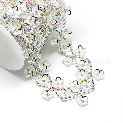 Wedding Dress Decorative Iron Rhinestone Chains, with Spool, Rhinestone Cup Chain, Silver Color Plated, Crystal AB, 34x4mm, about 5yards/roll