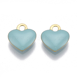 Brass Charms, with Enamel, Enamelled Sequins, Raw(Unplated), Heart, Light Blue, 10x9x2mm, Hole: 1mm