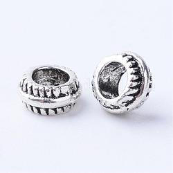 Perles européennes en alliage de style tibétain, Perles avec un grand trou   , rondelle, sans cadmium et sans plomb, argent antique, 7x3.5mm, Trou: 4mm, environ 2560 pcs/1000 g