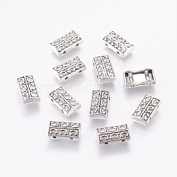 Aleación de estilo tibetano enlaces de varias hebras, Rectángulo, sin plomo y cadmio, plata antigua, 14x8x3mm, agujero: 2 mm
