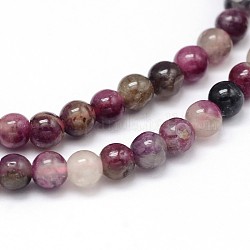 Natural Grade A Plum Blossom Tourmaline Round Bead Strands, 4mm, Hole: 0.7mm, about 98pcs/strand, 15.5 inch