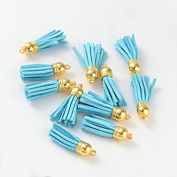 Suede Tassels, with CCB Plastic Findings, Nice for DIY Earring or Cell Phone Straps Making, Golden, Light Sky Blue, 38x10mm, Hole: 2mm