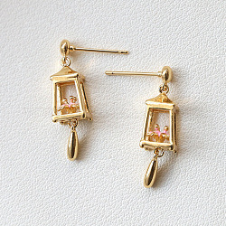 Aretes colgantes con forma de linterna esmaltada, joyas de latón para mujer, dorado, 27x7mm
