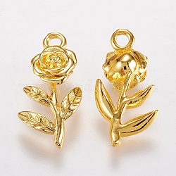 Messing Anhänger & Charms, Rose, Valentinstag Thema, golden, 19.5x9.5x3.5 mm, Bohrung: 1.5 mm