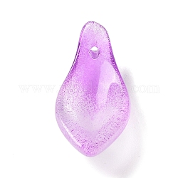 Glass Pendants, Roselle Leaf Charm, Medium Orchid, 22.5x11x7mm, Hole: 1mm