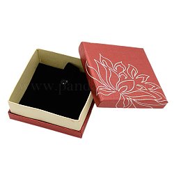 Quadratische Karton Armbandarmband-Boxen für Geschenke Verpackung, mit Schwamm, mit Blume-Lotus-Design, rot, 88x88x36 mm