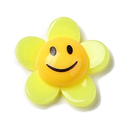 Cabochons acryliques, fleur avec le visage souriant, jaune, 24.5x25.5x8.5mm