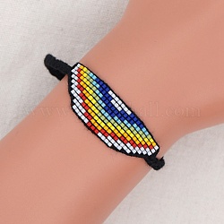 Pulsera de eslabones de amistad con patrón de arcoíris de banda ancha de semillas de vidrio para mujer, colorido, 11 pulgada (28 cm)
