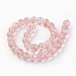 Handmade Gold Sand Lampwork Beads Strands, Luminous, Round, Misty Rose, 10mm, Hole: 1.2mm, about 40pcs/strand, 14.3 inch(38cm)