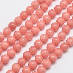 Chapelets de perles en jade de malaisie naturelle, imitation rhodochrosite, ronde, teinte, Saumon, 6mm, Trou: 0.8mm, Environ 64 pcs/chapelet, 15 pouce