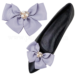 Decoraciones de zapatos con lazo de poliéster, clips de hebilla de zapatos desmontables de perlas de imitación de hierro y plástico, lila, 76x98x24mm