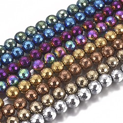 Vacuum Plating Magnetic Synthetic Hematite Beads Strands, Faceted, Round, Mixed Color, 10mm, Hole: 1.5mm, about 40pcs/strand, 15.28 inch(38.8 cm)