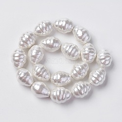 Chapelets de perles de coquille, ovale, texturé, couleur de coquillage, 21.5~23x17~18mm, Trou: 1mm, Environ 9 pcs/chapelet, 7.9 pouce (20.25 cm)