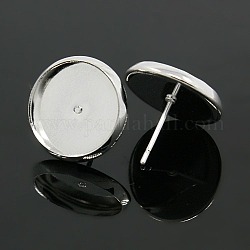 Brass Stud Earring Settings, Cadmium Free and Lead Free, Silver, Tray: 12mm, 14mm, Pin: 0.7mm