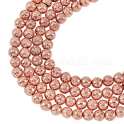 Fili di perle di roccia lavica naturale elettrodeposta arricraft, tondo, accidentato, placcato oro rosa, 8~8.5mm, Foro: 1 mm, circa 47pcs/filo, 15.35 pollice (39 cm), 4Strand / scatola