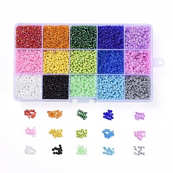 15 Colors 8/0 Glass Seed Beads, Opaque Colors Lustered & Ceylon & Opaque Colours Seed Transparent Colours Rainbow & & Colours Lustered & Silver Lined & Transparent, Round, Mixed Color, 8/0, 3mm, Hole: 1mm, 180g/box