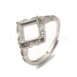 Base de anillo de la almohadilla de aleación ajustables, con un claro zirconia cúbico, configuraciones de anillo de punta, 925 plata esterlina, rombo: tamaño estadounidense 8 1/4 (18.3 mm), Bandeja: 10.5x11 mm
