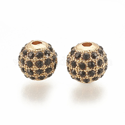 Perle d'alliage, avec strass, ronde, jet, or, 8x8mm, Trou: 1.5mm