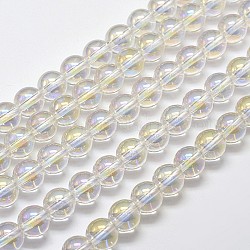 Chapelets de perles quartz synthétique électrolytique, ronde, de couleur plaquée ab , clair ab, 8mm, Trou: 1mm, Environ 50 pcs/chapelet, 15.7 pouce