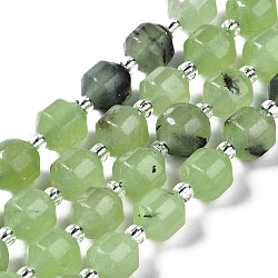 Chapelets de perles de jade blanche naturelle, imitation préhnite, avec des perles de rocaille, facette, polygone, 8x7.5mm, Trou: 1.2mm, Environ 37~39 pcs/chapelet, 14.69 pouce ~ 15.16 pouces (37.3 cm ~ 38.5 cm)