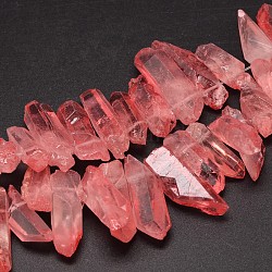 Natürlichem Quarz-Kristall-Perlen Stränge, Nuggets, Stoßzahn Form, gefärbt, indian red, 6~9x18~26 mm, Loch: 1 mm ca. 46 Stk. / Strang, 16 Zoll