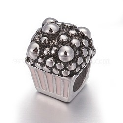 Retro 304 Edelstahlperlen aus Edelstahl, mit Emaille, Großloch perlen, Popcorn, Antik Silber Farbe, rosa, 12x9x9 mm, Bohrung: 4.5 mm