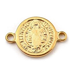 宗教 304 ステンレススチールコネクタチャーム  神とホーリー令状のリンクが付いたフラットラウンド  ゴールドカラー  10x15x1.5mm  穴：1.4mm