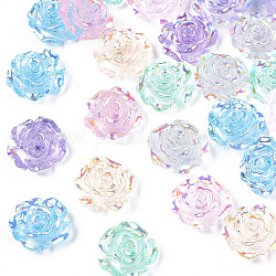Cabochons en résine transparente, de couleur plaquée ab , fleur rose, couleur mixte, 9.5x9.5x4.5mm