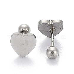 201 Stainless Steel Barbell Cartilage Earrings, Screw Back Earrings, with 304 Stainless Steel Pins, Heart, Stainless Steel Color, 8x8x2mm, Pin: 1mm