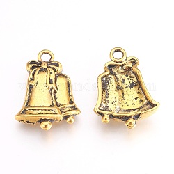 Tibetan Style Pendants, Lead Free and Cadmium Free, Antique Golden Color, Christmas, Bell, 22mm long, 16.5mm wide, 3.5mm thick, hole: 2.5mm