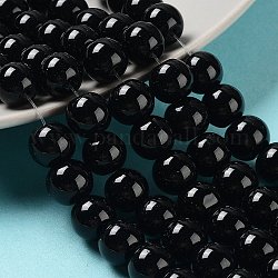 Черный стеклянный жемчуг круглые свободные шарики для изготовления ювелирных изделий ожерелье, 10 мм, отверстие : 1 мм, около 85 шт / нитка