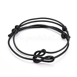 Conjuntos de pulseras de cordón de poliéster encerado coreano ajustable, negro, diámetro interior: 2-1/4~3-1/2 pulgada (5.6~8.9 cm), 2 PC / sistema
