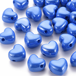 Perles européennes en acrylique opaque, Perles avec un grand trou   , nacré, cœur, bleu, 19.5x21.5x14.5mm, Trou: 4mm