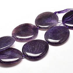Oval Natural Agate Beads Strands, Dyed, Purple, 50~55x40~45x9~10mm, Hole: 3mm, about 7pcs/strand, 15.7inch