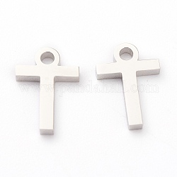 304 Stainless Steel Charms, Greek Alphabet, Stainless Steel Color, Letter.T, 10.5x7x1.5mm, Hole: 1.5mm