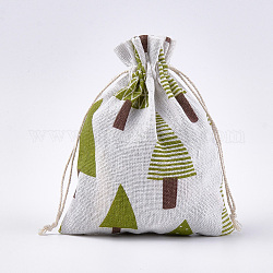 Sacs d'emballage en polycoton (polyester coton), avec arbre imprimé, colorées, 18x13 cm