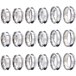 SUNNYCLUE 18Pcs 6 Size 304 Stainless Steel Grooved Finger Ring Settings, Ring Core Blank, for Inlay Ring Jewelry Making, Stainless Steel Color, US Size 6 1/2~13(16.9~22.2mm), 3Pcs/size