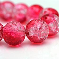 Hilos de abalorios de vidrio craquelado pintado, redondo, rojo, 6mm, agujero: 1.3~1.6 mm, aproximamente 133 pcs / cadena, 31.4 pulgada