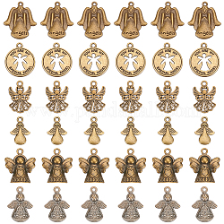PandaHall Elite 60PCS 6Style Angel Tibetan Style Alloy Pendants, Antique Bronze, 18~23.5x13~20x1~5.5mm, Hole: 1.5~2mm