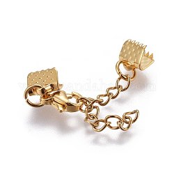 304 Stainless Steel Chain Extender, with Lobster Claw Clasps and Ribbon Ends, Golden, 23mm, Clasp: 8.9x6.2x3mm, Ribbon End: 6.1x6.6mm, Chain Extenders: 30mm