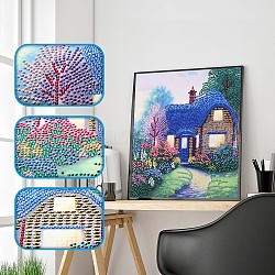 5D DIY Diamond Painting Kits For Kids, with Diamond Painting Cloth, Resin Rhinestones, Diamond Sticky Pen, Tweezers, Tray Plate and Glue Clay, Forest Cabin Pattern, Mixed Color, 30x30cm