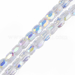 Chapelets de perles en verre transparent électrolytique, de couleur plaquée ab , facette, colonne, clair ab, 8x8mm, Trou: 1.2mm, Environ 79~80 pcs/chapelet, 25.59 pouce ~ 27.17 pouces (65~69 cm)