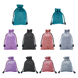 Nbeads 10Pcs 10 Styles Velvet Packing Pouches, Drawstring Bags, Rectangle, Mixed Color, 10.8~15.5x8~9.5x0.2~0.25cm, 1pc/style