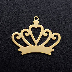 201 Stainless Steel Pendants, Crown, Golden, 20x25x1mm, Hole: 1.4mm
