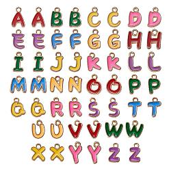 52 Pieces Alphabet Charm Pendant Colorful Alloy Enamel Letter Charm Alphabet A-Z Pendant for Jewelry Necklace Earring Making Crafts, Mixed Color, 10x10mm, Hole: 1.5mm