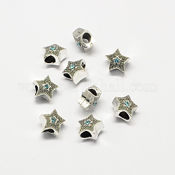 Alliage strass étoiles grand trou perles européennes, argent antique, aigue-marine, 10.5x10.5x7mm, Trou: 5mm