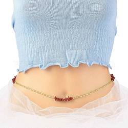 Sommerschmuck Taillenperle, Körperkette aus natürlichen roten Jaspissplittern und Glasperlen, Bikini Schmuck für Frau Mädchen, golden, 31.50~31.69 Zoll (80~80.5 cm)
