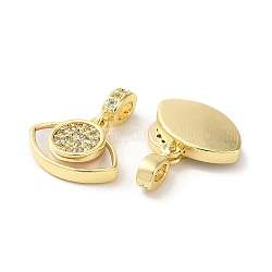 Brass Micro Pave Clear Cubic Zirconia European Dangle Charms, Large Hole Eye Pendants with Natural White Shell, Real 18K Gold Plated, 15x12x3mm, Hole: 3x2mm